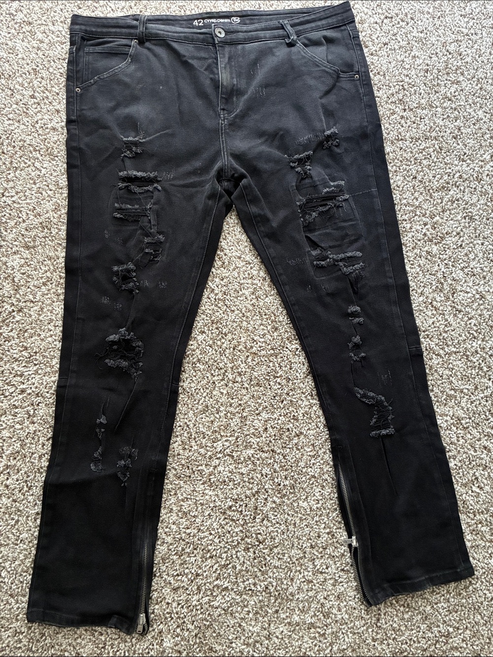 Men's Slim Black Distressed Jeans - Size 42